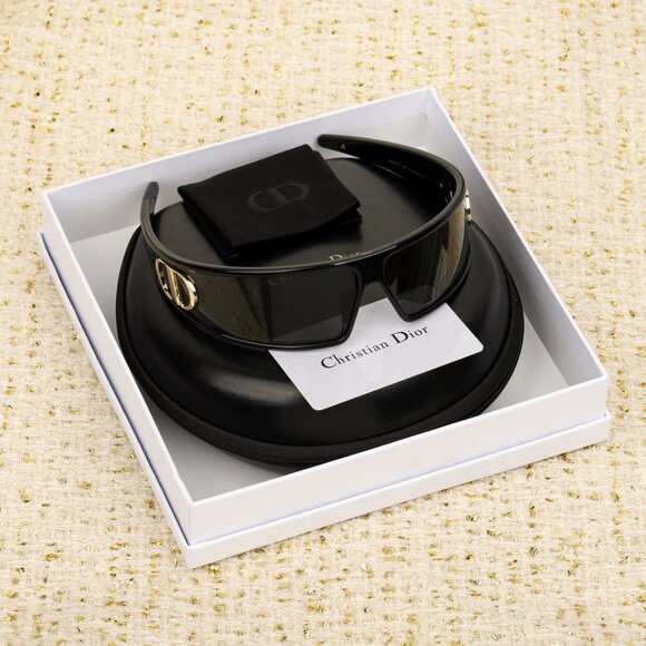 DIOR VERYDIOR M1U Black Gold Mask Wrap Sunglasses with CD Logo - Picture 8 of 8